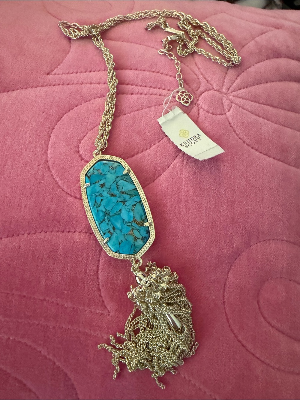 Kendra Scott Blue Turquoise Gold-Tone Tassel Pendant Necklace